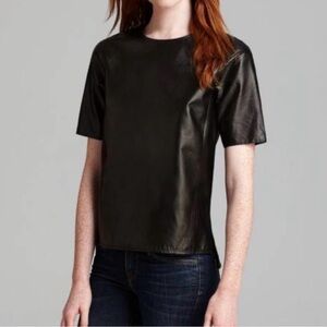 Vince - women’s 100% genuine Lamb leather short sleeve round neck blouse top XS